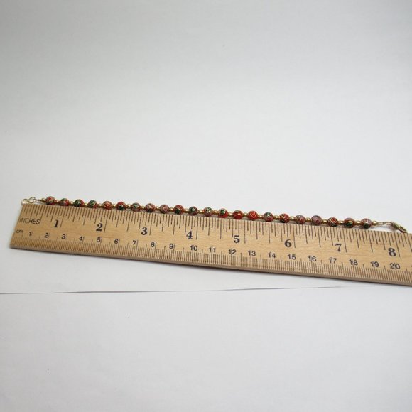 Red Cloisonne Bead Bracelet - Picture 5 of 7